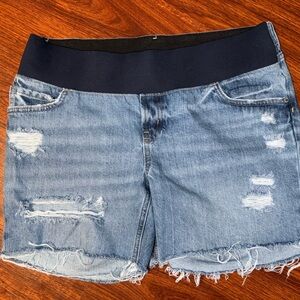 OLD NAVY MATERNITY WOMENS JEANS SHORTS size 10 SLOUGHY STRAIGHT FRONT PANEL LOW